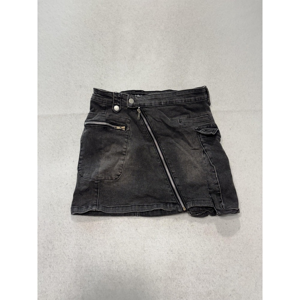 Charlotte Russe Gray Denim Cargo Utility Mini Skirt Juniors S Asymmetrical Zip